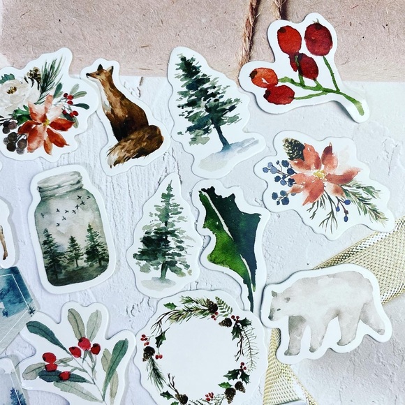 Majestic Elk, Winter Forest, Berries, Mason Jars, 46 Stickers - Picture 8 of 10